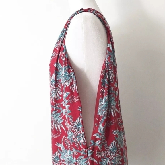 LOFT Ann Taylor Red & Teal Iris One Shoulder Shift Dress Size Small - Picture 6 of 9